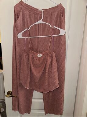 Ribbed Mauve Spaghetti-Strap Cami & Pantsuit